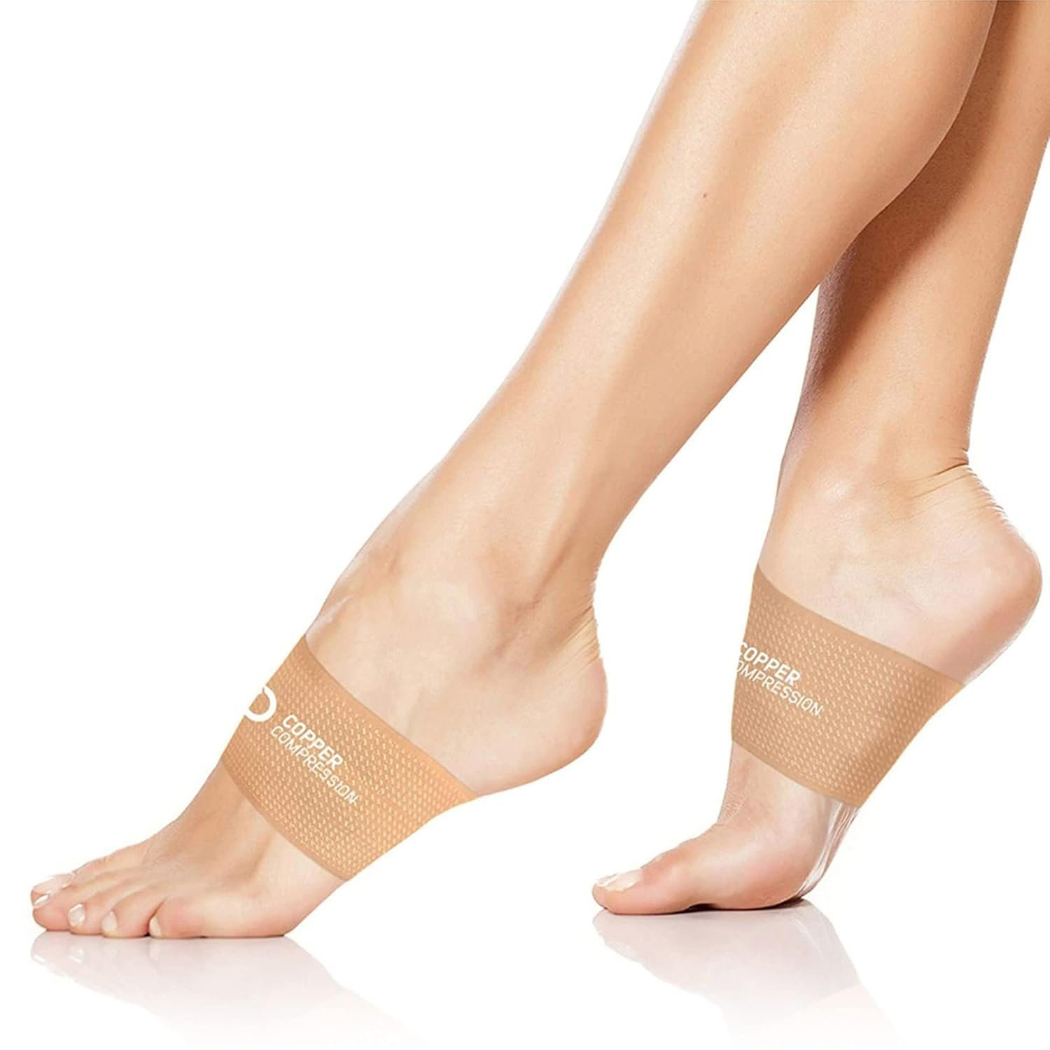 Copper Compression Arch Support Sleeves. Targeted Compression for Plantar Fasciitis Symptoms, Pain, Flat Feet & High Arches. Breathable Support for Men & Women – Nude