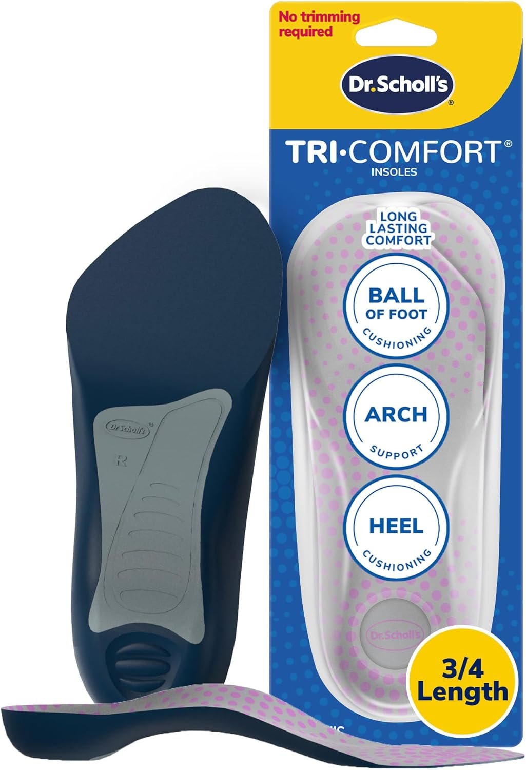 Dr. Scholl’s Tri-Comfort Insoles, Shoe Inserts for Women, Size 6-11, 1 Pair, 3/4 Length