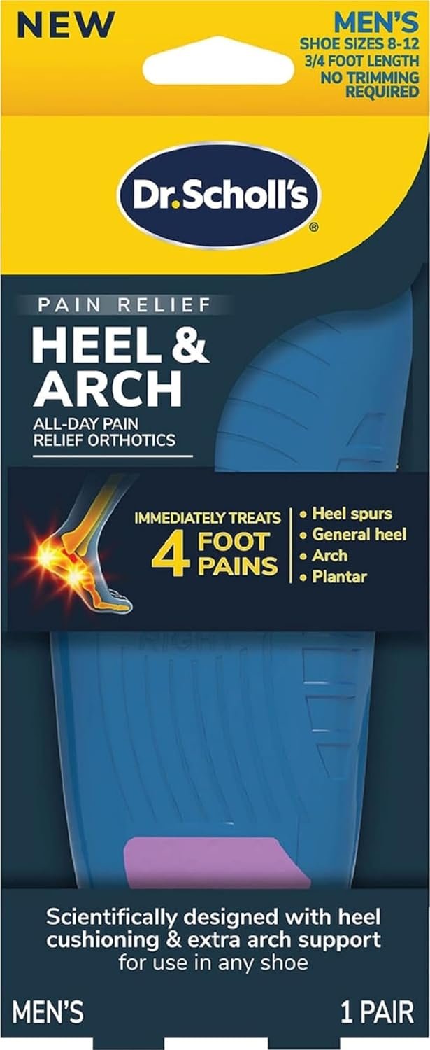 Dr. Scholl’s® Heel & Arch All-Day Pain Relief Orthotics, Men’s 8-12, 1 Pair, 3/4 Length