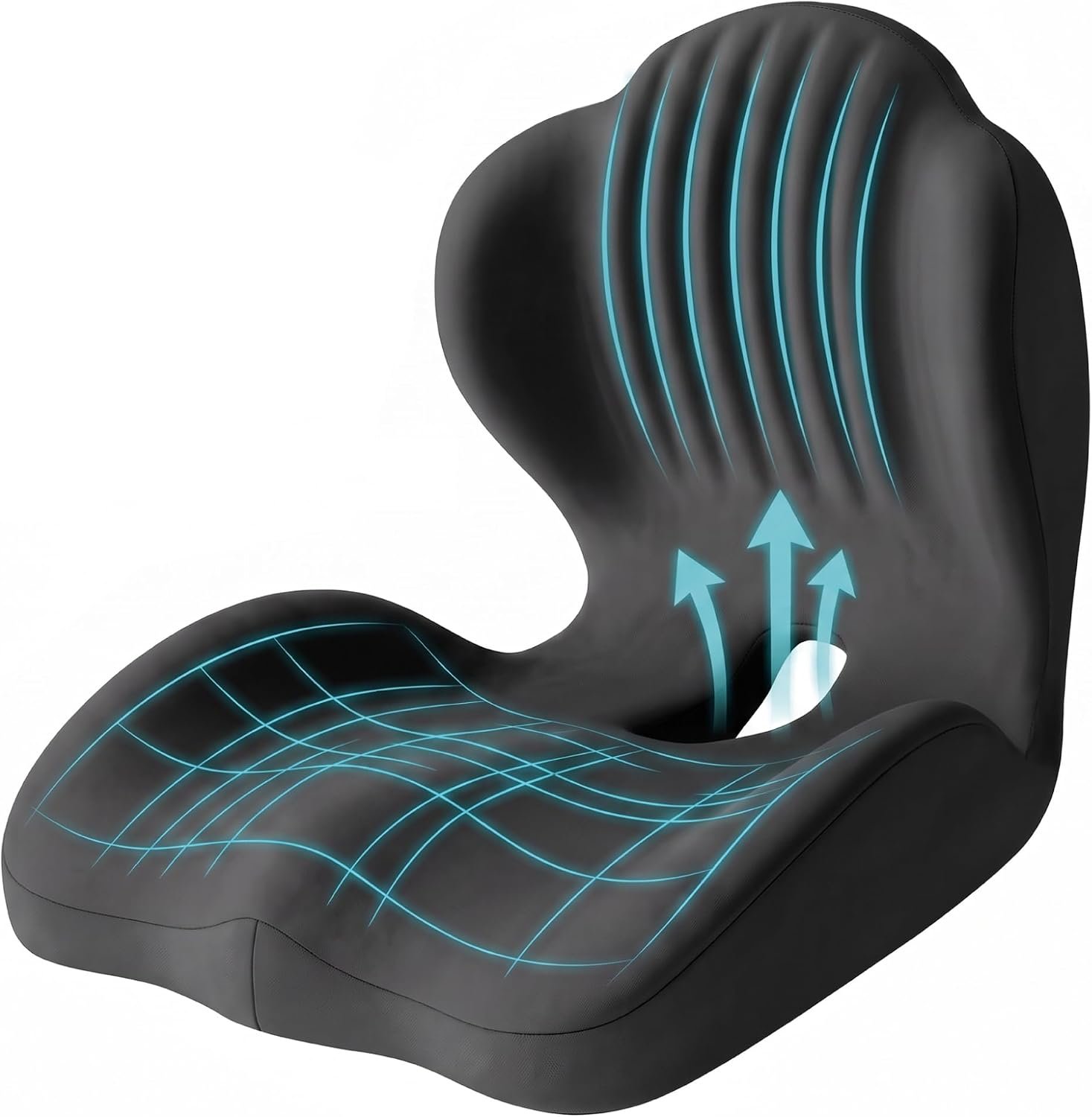 Ergonomic Seat Memory Foam Support Cushion for Back, Car Seat Back Support Cushion for Sciatica Tailbone Pain, Office Desk Chair Car Travel Seat Cushion (Black)
