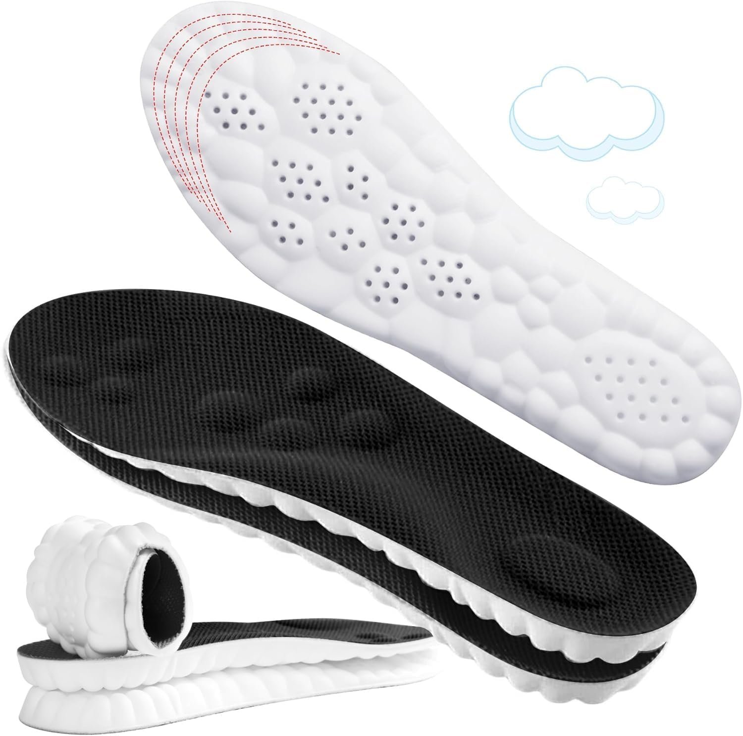 4D Cloud-Like Comfort Soles for Men – Soft Memory Foam Cushioning Insoles – Trim to Fit Steppers Insoles with Arch Support for Foot Pain Relief and Fatigue Reduction (Black, US M 9-12.5)