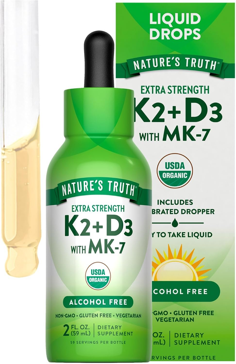 Nature’s Truth Vitamin D3 K2 Liquid Drops | with MK-7 | 2 Fl Oz