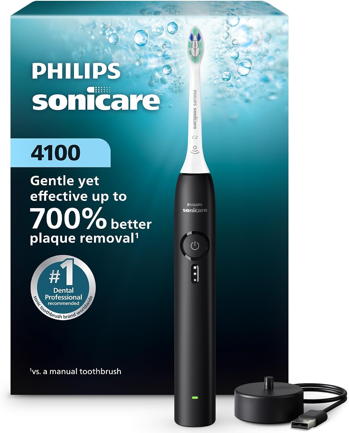 Philips Sonicare 4100 Rechargeable Electric Toothbrush, 1 Brush Head, Black