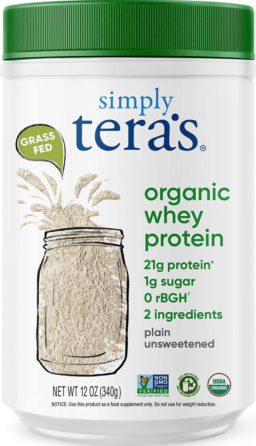 Simply tera’s Organic Whey Protein Powder, Plain Unsweetened – 12 Oz