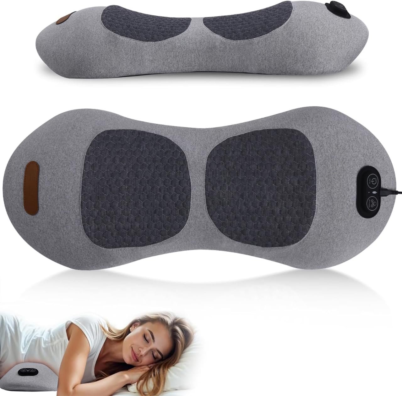 3 in 1 Back Massager, Electric Lumbar Support Pillow Heat Vibration Massage Lower Back Spine Decompression Device, Light Gray