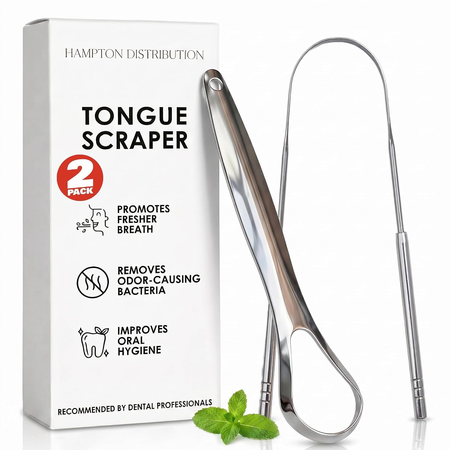 Metal Tongue Scraper, 2 Piece Set, Professional Tongue Scraper for Adults