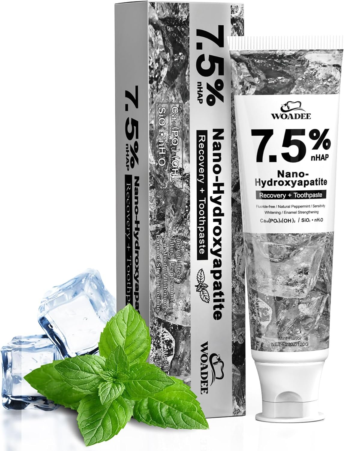 Woadee 7.5% Nano Hydroxyapatite Toothpaste,Fluoride Free,Whitening 4.23 oz