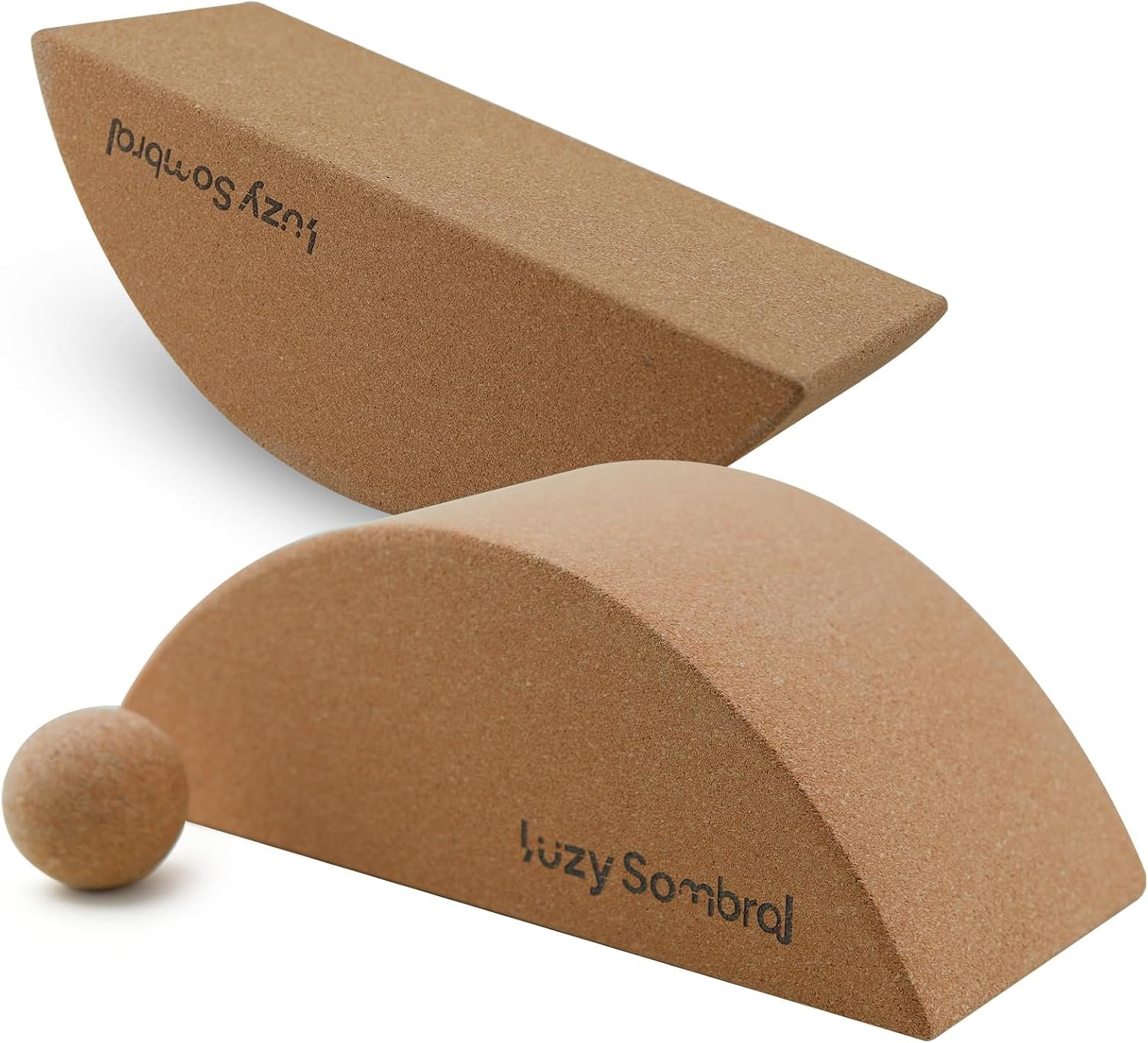 2 Pack Half Moon Cork Yoga Blocks with Cork Massage Ball, Calf Raise Block & Calf Stretcher, Foot Balance Trainer for Plantar Fasciitis Relief, Yoga Pilates Dance Stretching & Myofascial Release