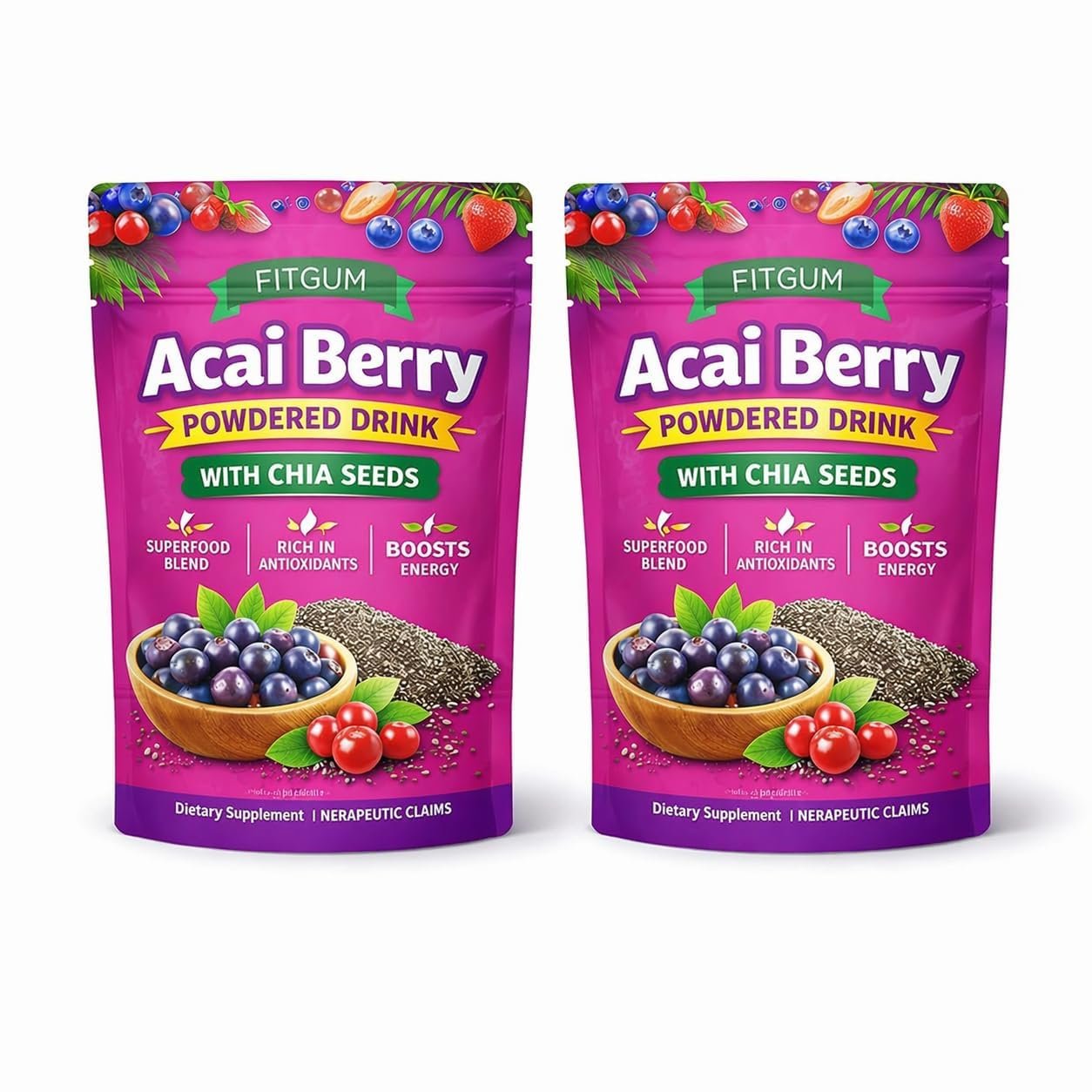 Acai Berry Powdered Drink with Chia Seeds – Superfood Blend Rich in Antioxidants