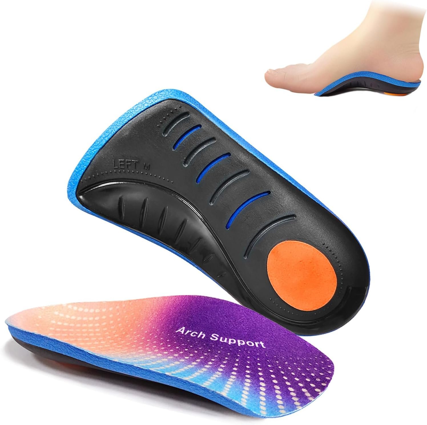 3/4 Orthotics Shoe Insoles, Men Women High Arch Supports (M6-7/W8-9)