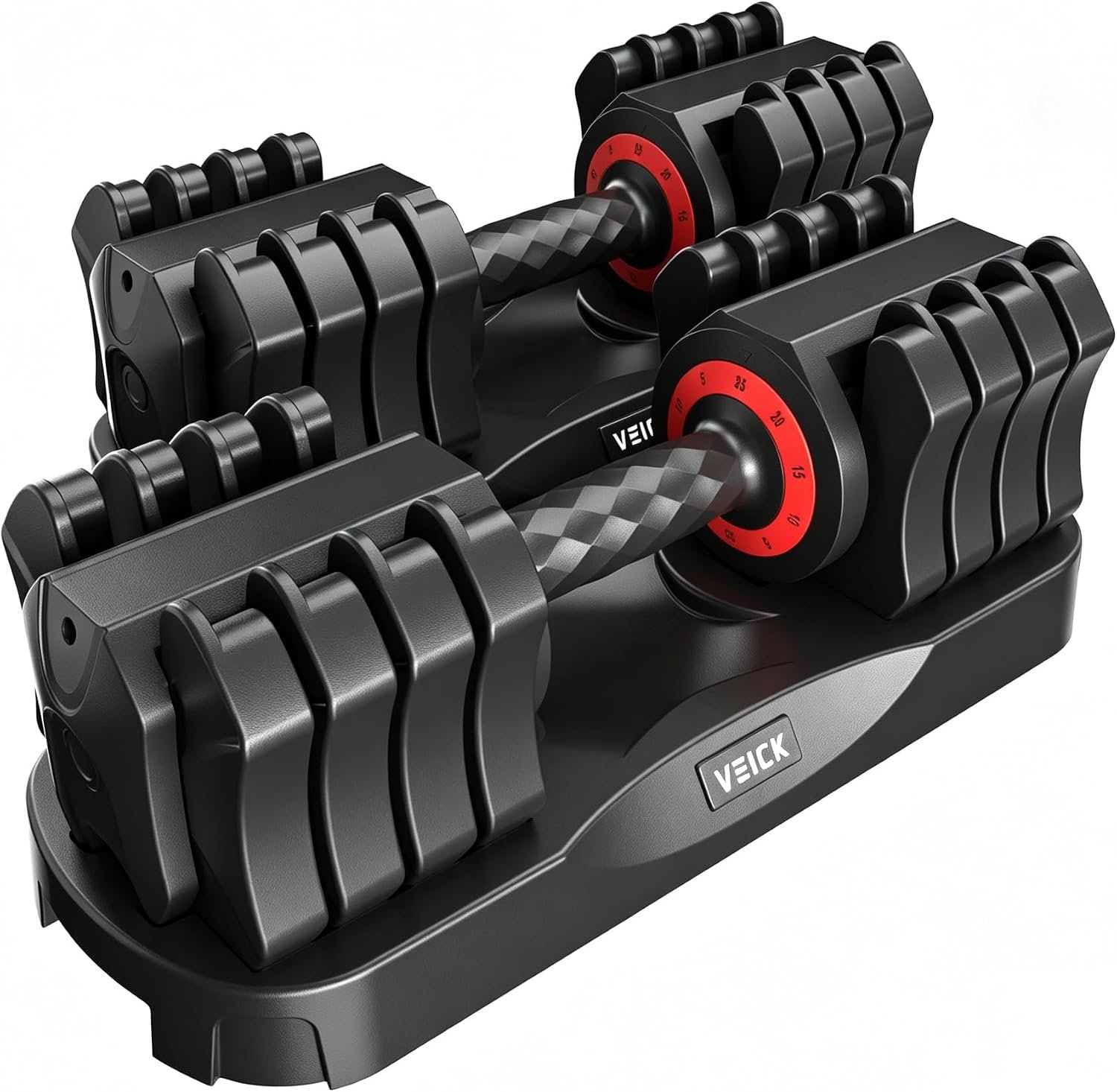 VEICK 25lb Adjustable Dumbbell Set, Quick Dial with Non Slip Handle, Stand