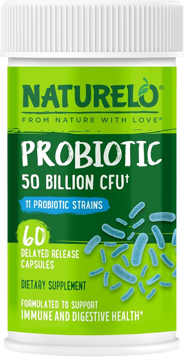 NATURELO Probiotics for Digestive Health, 50 Billion CFU, 60 Capsules