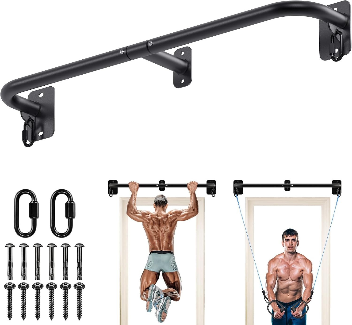SELEWARE 32″/36″ Wall Mount Pull Up Bar Joist Mount Chin Up Bar for Doorway