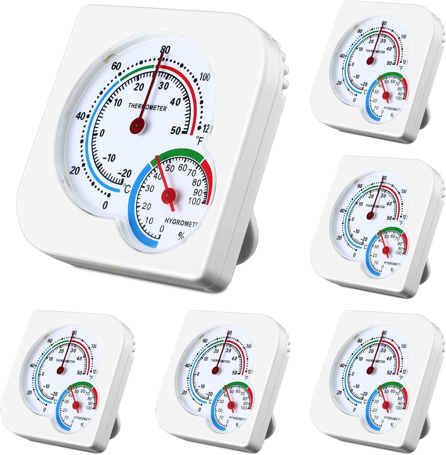 Kathfly 6 Pcs Indoor Thermometer and Humidity Gauge Room Mini, White