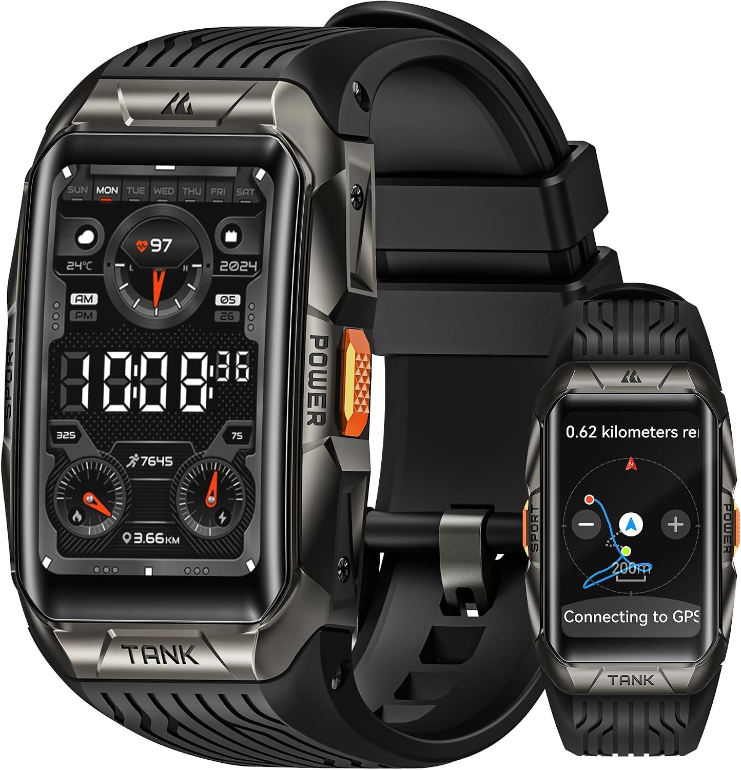 KOSPET Tank X2 Ultra Rugged Smart Watch with GPS, 5 ATM Waterproof, Black