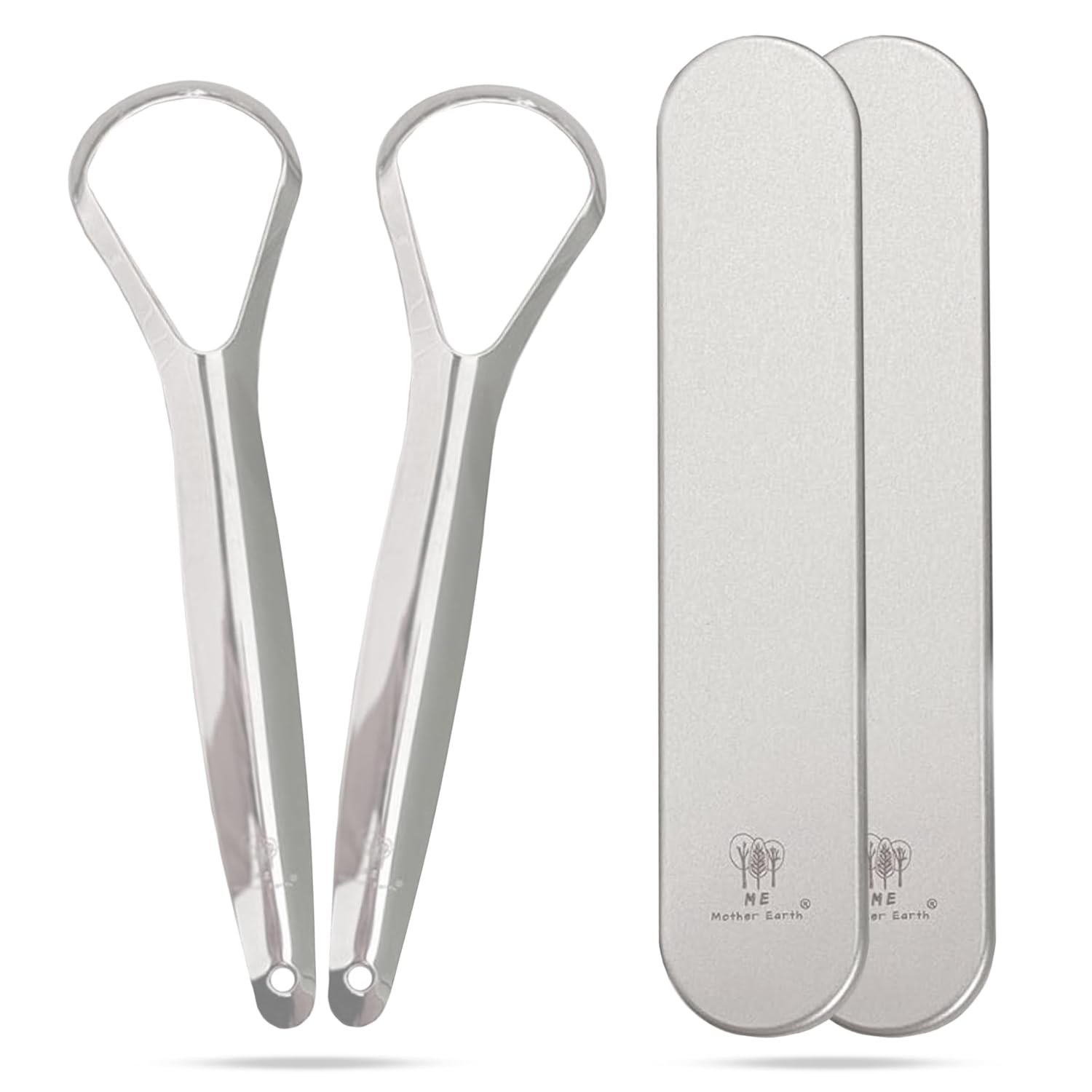 2 Pack Stainless Steel Tongue Scraper for Adults, Tongue Cleaner with Cases