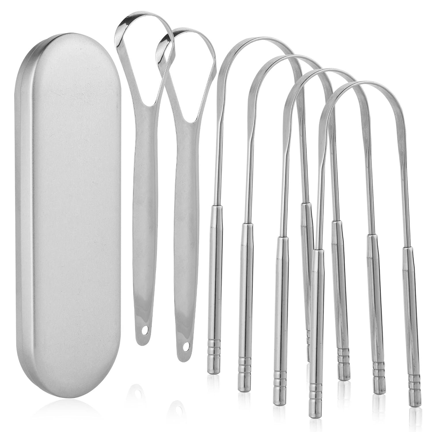 6 Pack Tongue Scrapers – Reusable & Easy to Clean Tongue Scrubber with Travel Case for Adults & Kids – Medical-Grade 100% Stainless Steel Tongue Cleaner for Fresh Breath & Oral Care