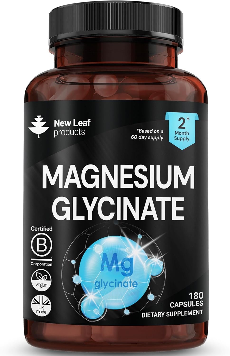 Magnesium Glycinate Supplements, 315mg Per Serving, 180 Capsules, New Leaf