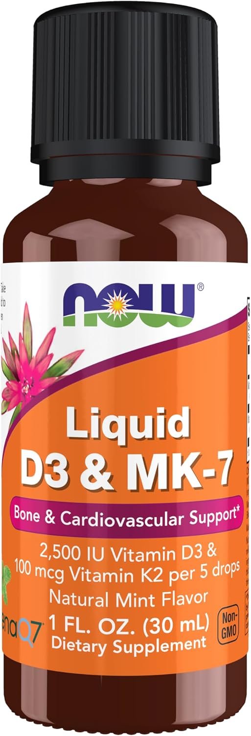 NOW Supplements, Liquid D-3 & MK-7, Mint Flavor, 1 oz