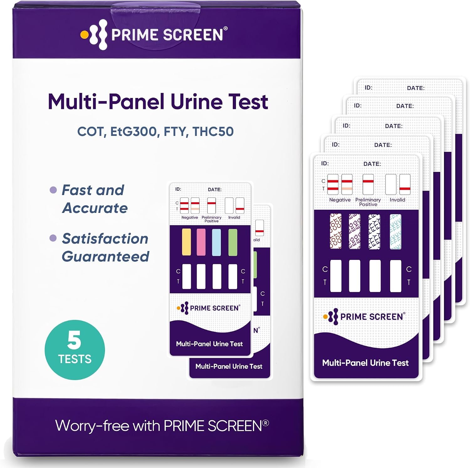 Prime Screen Multi-Panel Urine Test – Testing for THC, Nicotine (COT), Alcohol Test (EtG) -[5 Pack]