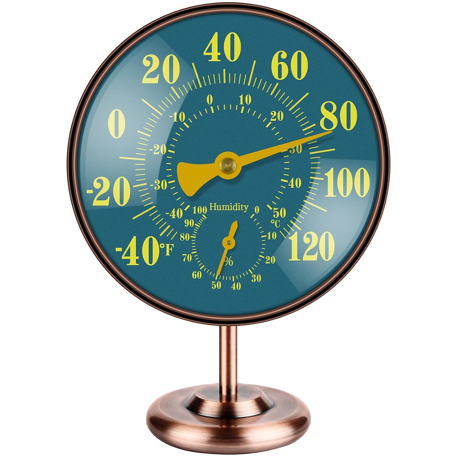 4 Inch Indoor Thermometer and Humidity Gauge, Brass Dial with Stand