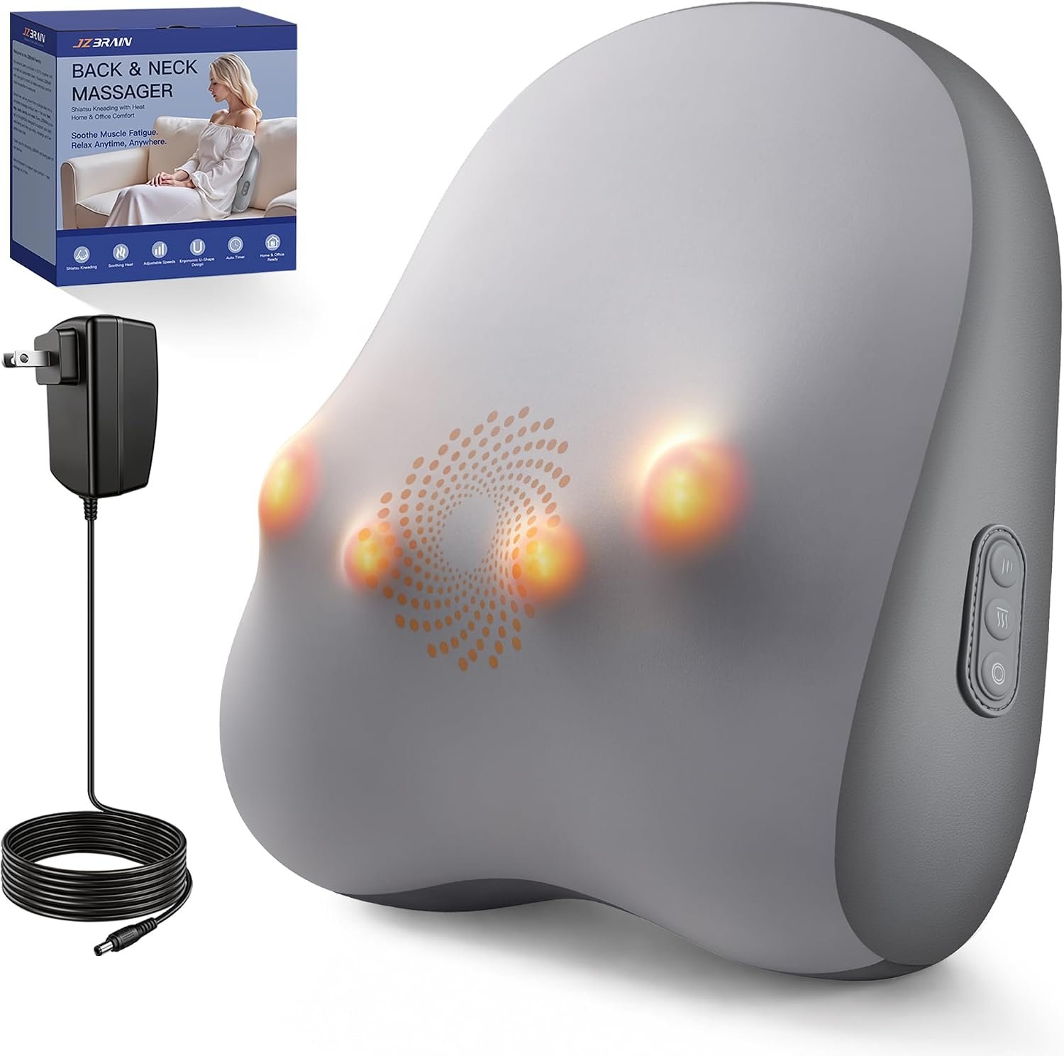 Electric Back Massager, Deep Tissue Kneading Heat for Pain Relief