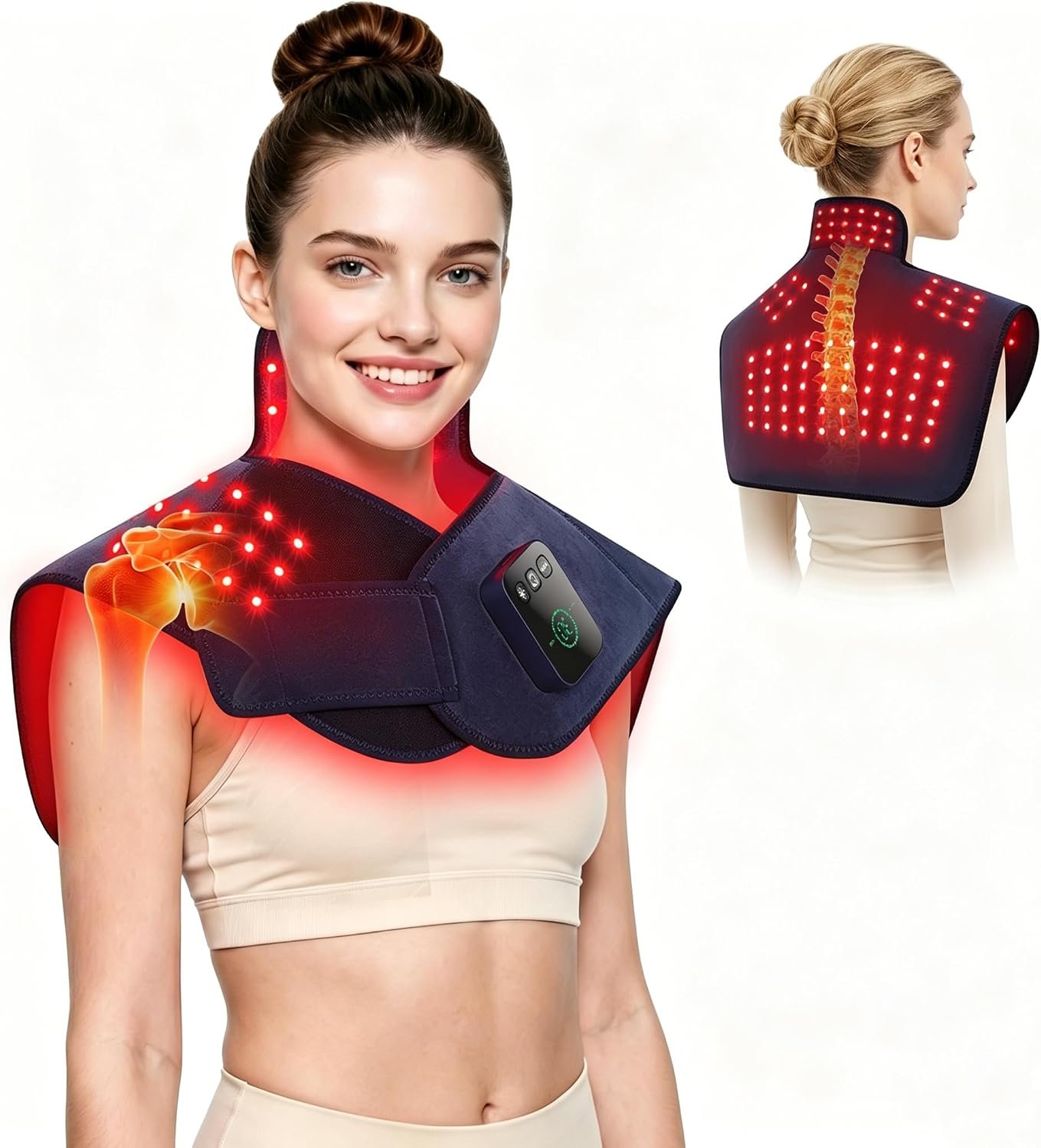 RICIAL Red Light Therapy for Neck Shoulder, 660nm & 850nm Infrared Light Therapy Wrap, Cordless 5000mAh Rechargeable Light Therapy Pad with Timer & Pulse Modes for Home Use (Blue)