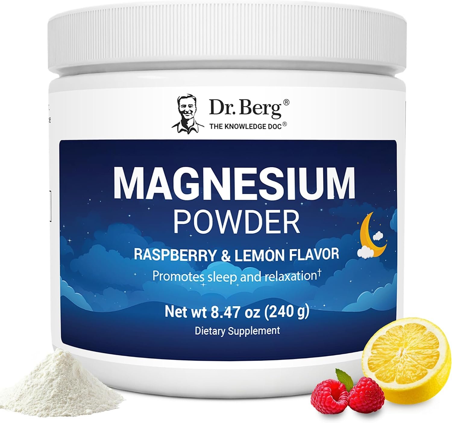 Dr. Berg Magnesium Glycinate Powder for Sleep, Relaxation, & Stress Relief – Now Includes Vitamin D3 & Zinc – Delicious Raspberry & Lemon Flavor (50 Servings) Magnesium Powder – Magnesium Drink Powder