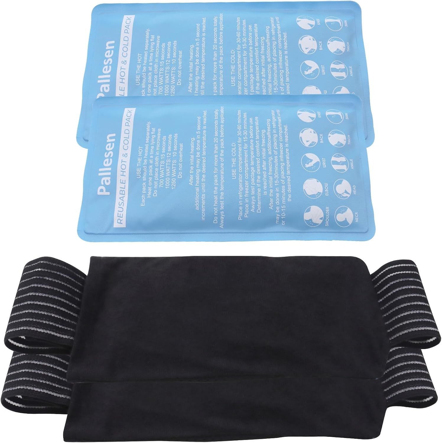 Pallesen Ice Packs, Ice Packs for Injuries Reusable, Cold Packs for Injuries, with Wrap, Flexible Therapy, Soft Gel Pack, Cold Compress for Pain Relief, Blue