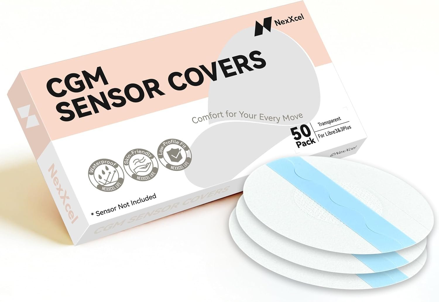 NeXxcel 50 Pack Sensor Covers for Freestyle Libre 3 & Instinct, Waterproof
