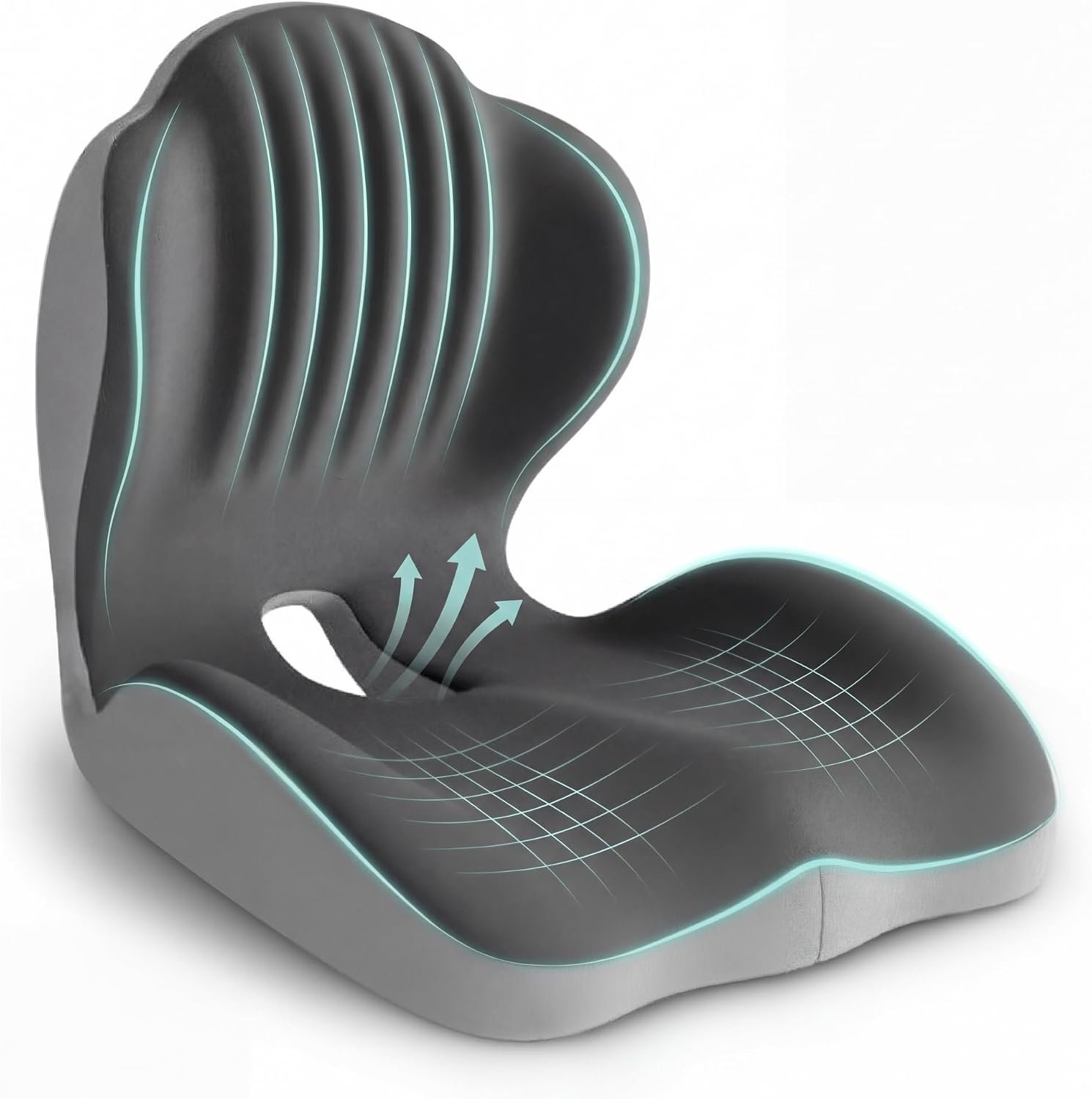 Ergonomic Seat Cushion with L-Shaped Design for Office Chair (Grey)