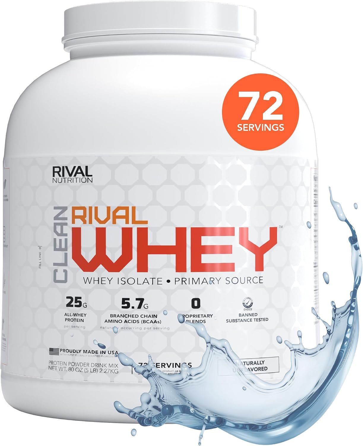 Rival Nutrition Clean Rival Whey Protein Powder (Unflavored, 5 lb)