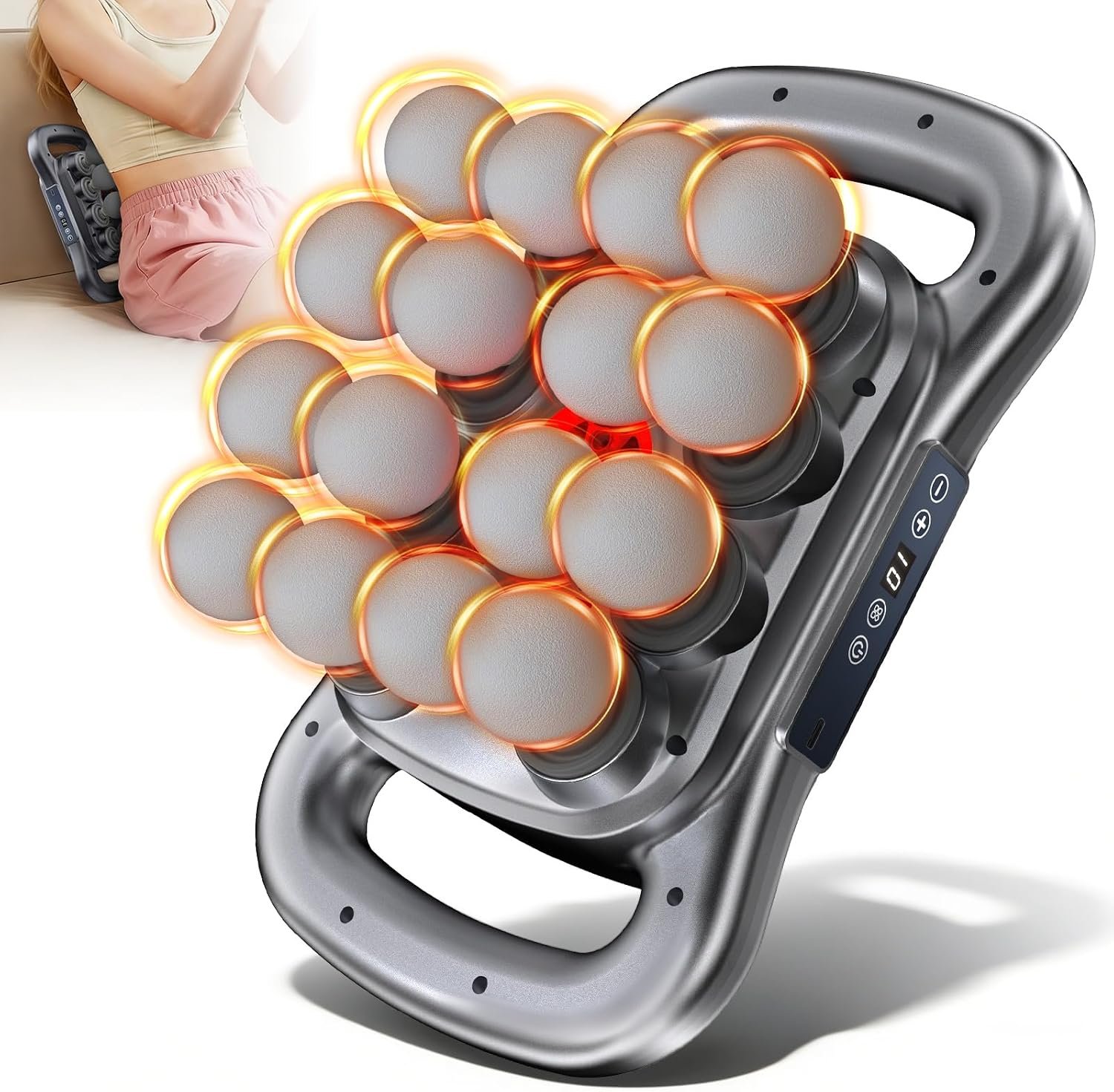 16 Head Massage Gun Deep Tissue, Back Massager with 9 Speed & Levels (Gray)