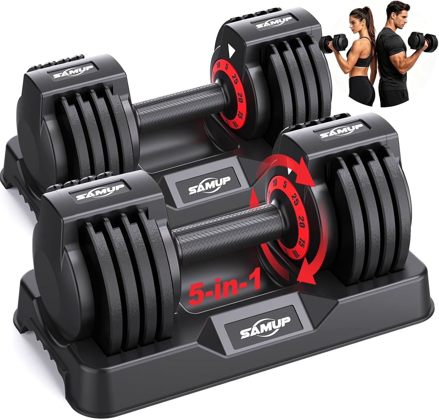 Adjustable Dumbbell Set of 2, 50LBS/100LBS Weights Dumbbell Set with Storage Box, 25lbs/50lbs Pair Adjustable Weights with Anti-slip Silicone Grip, 5-in-1/10-in-1 Quick-Lock Hand Weight Set For Home Gym Suit both Men and Women