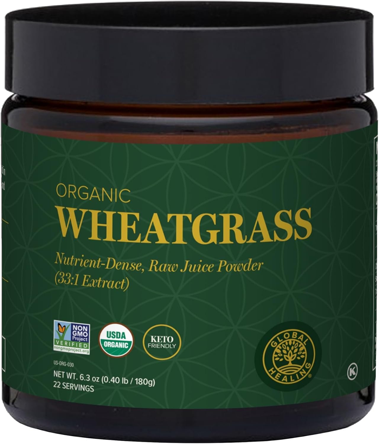 Global Healing Wheat Grass Powder Organic 180g – Nutrient-Dense, Raw Wheatgrass Juice Powder (33:1 Extract) with Strong Antioxidants for Immune Support & Energy Boost – Cold-Process, Non-GMO – 6.3 Oz