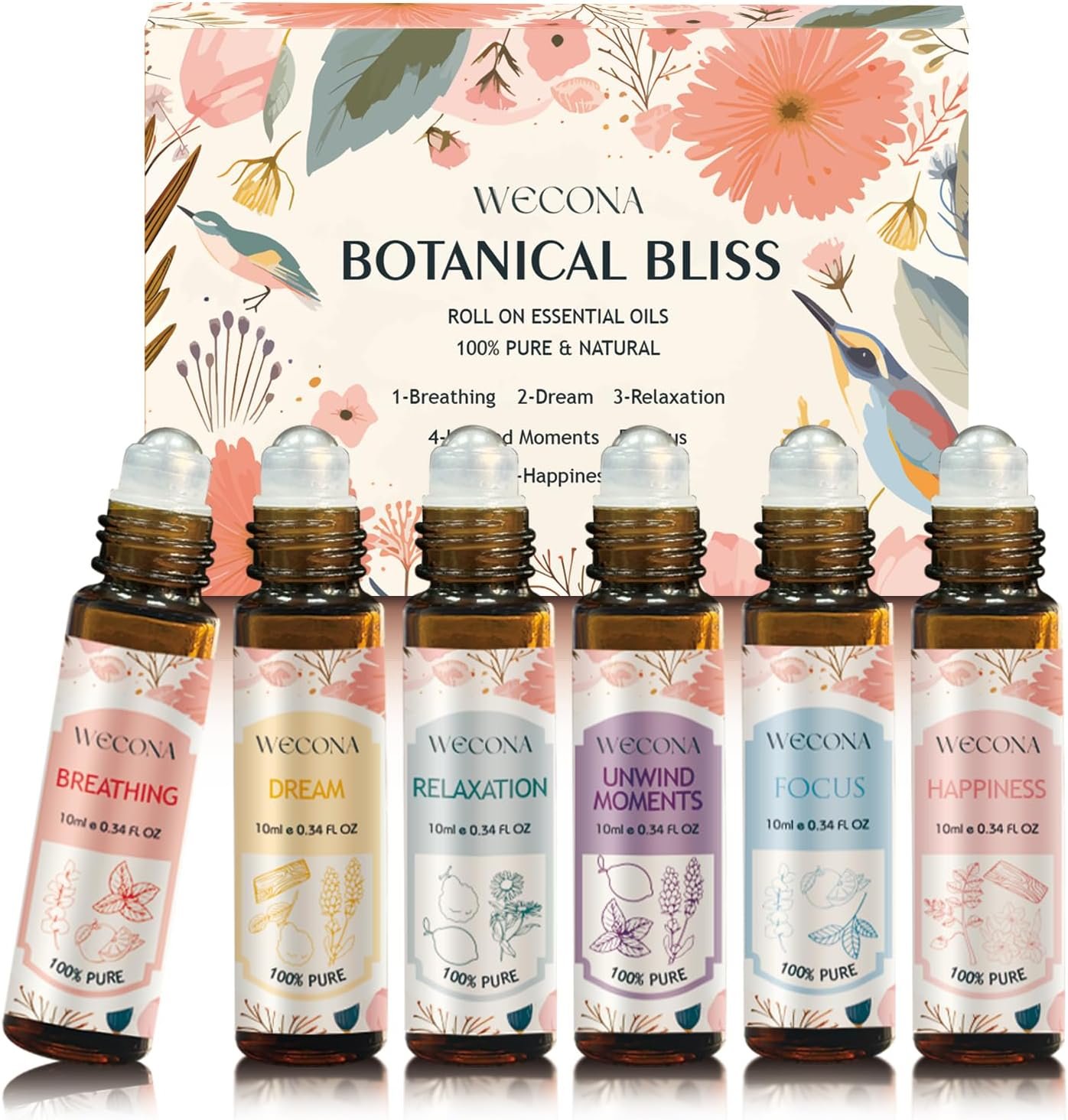 WECONA Essential Oil Roller Set, 6 x 10 mL Roll On Essential Oils