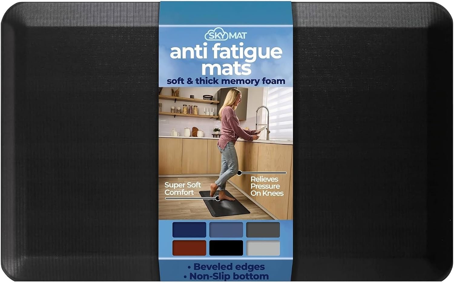 Sky Solutions Anti Fatigue Kitchen Mats for Floor (20inx32in,Black)