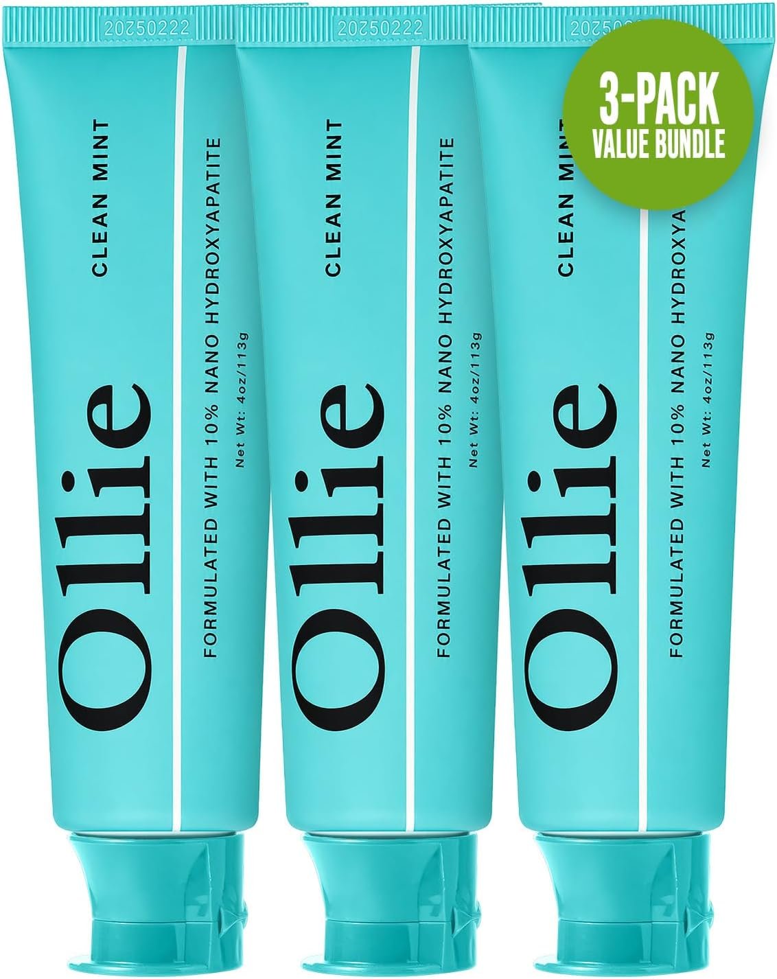 Ollie Fluoride Free 10% Nano Hydroxyapatite Toothpaste, Clean Mint, 3 Pack