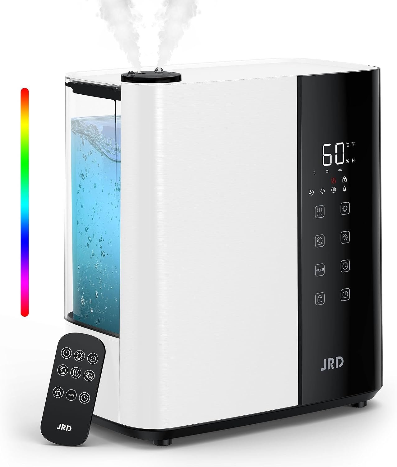 JRD Warm & Cool Mist Humidifiers for Bedroom 5L, Quiet Ultrasonic Air Humidifier Fast Symptom Relief, 50H Runtime, 12H Timer, Oil Diffuser, 7 Color Light for Large Room, Office, Baby, Plants-White