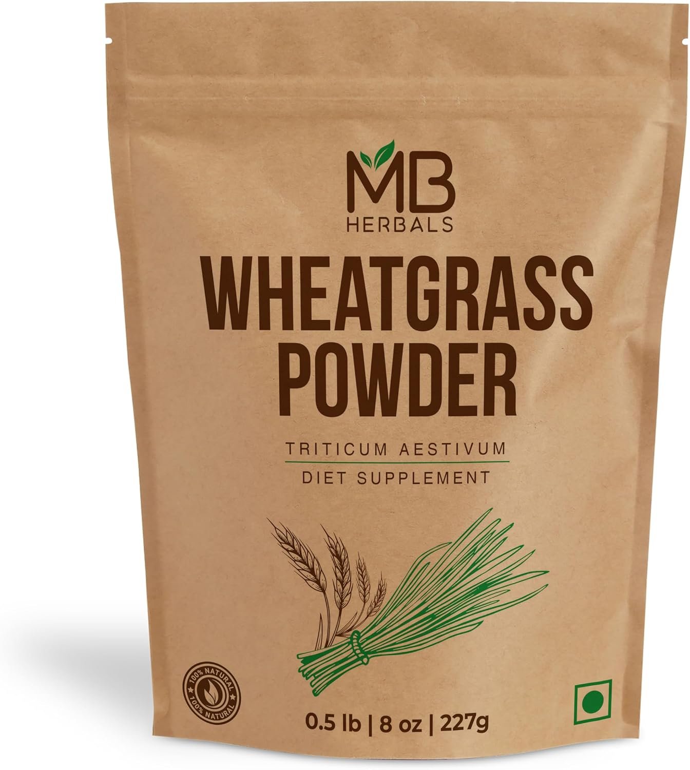 MB Herbals Wheatgrass Powder 8 oz (227g / 0.5 lb) | 100% Pure, Non-GMO, Lab Tested, Gluten-Free | Fine Green Powder for Juices, Smoothies & Daily Greens | Vegan-Friendly