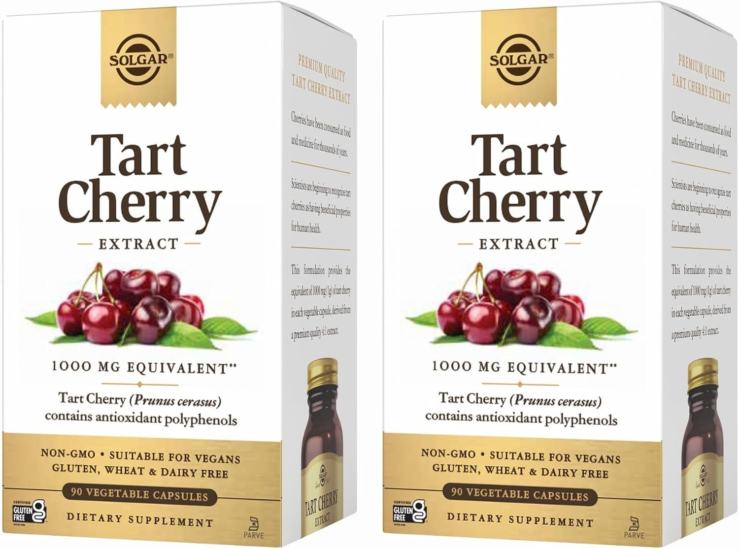 Solgar Tart Cherry 1000 mg, 90 Vegetable Capsules (Pack of 2) – Antioxidant with Quercetin, Chlorogenic Acid & Anthocyanins Compounds – Non-GMO, Vegan, Gluten Free, Dairy Free – 180 Total Servings