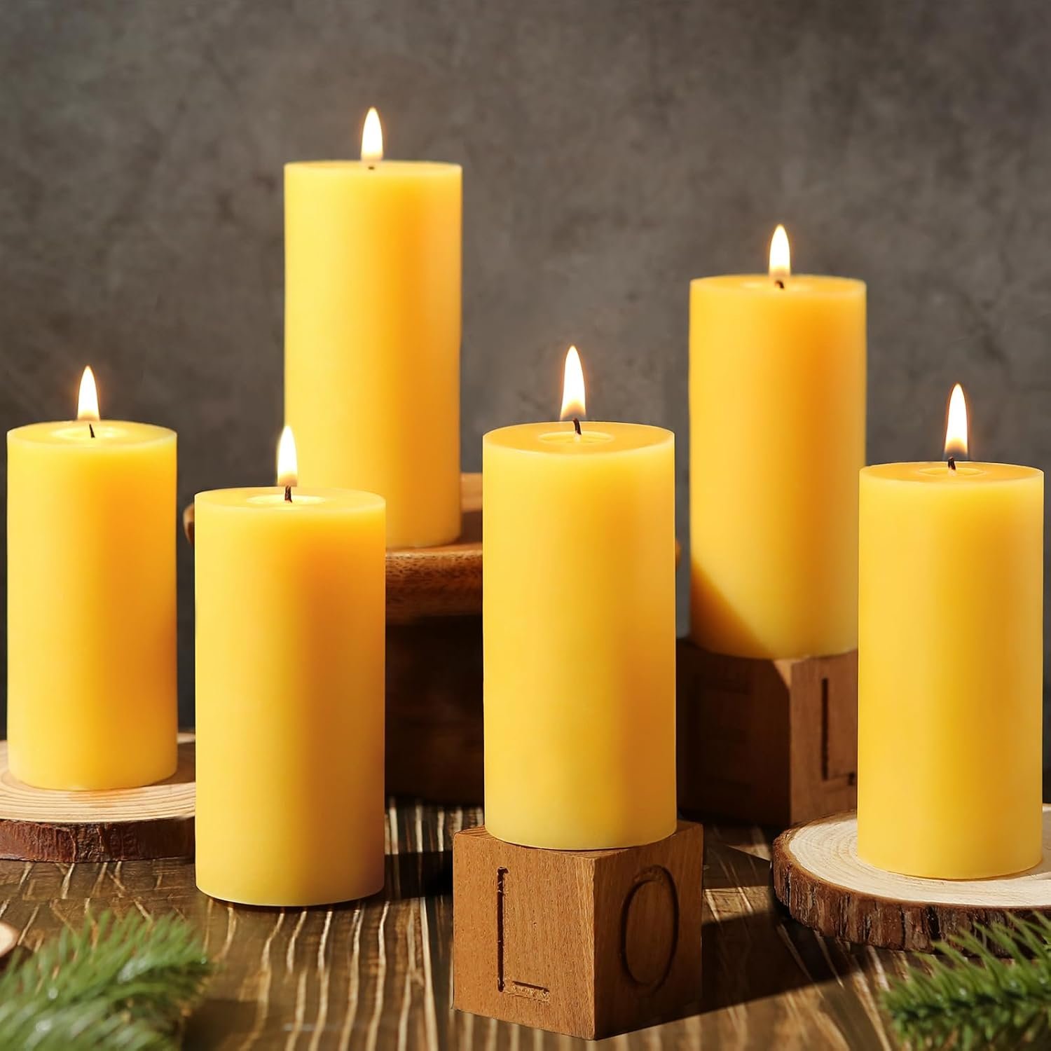 Natural Beeswax Pillar Candles, Non Toxic,2×4 Inch, 6 Pack,210 H Long Burn