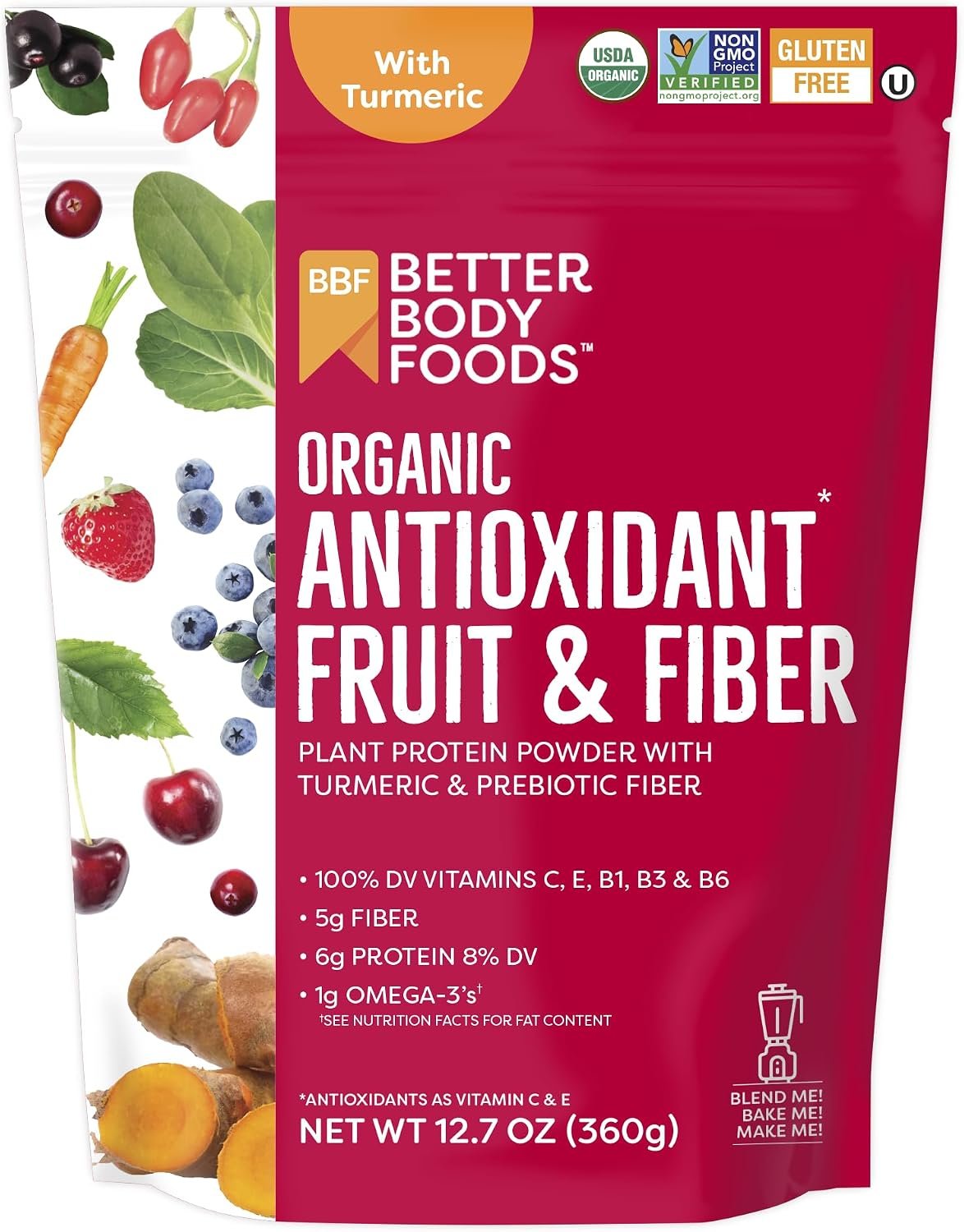 BetterBody Foods Organic Antioxidant Fruit & Fiber Superfood Powder 12.7 Oz