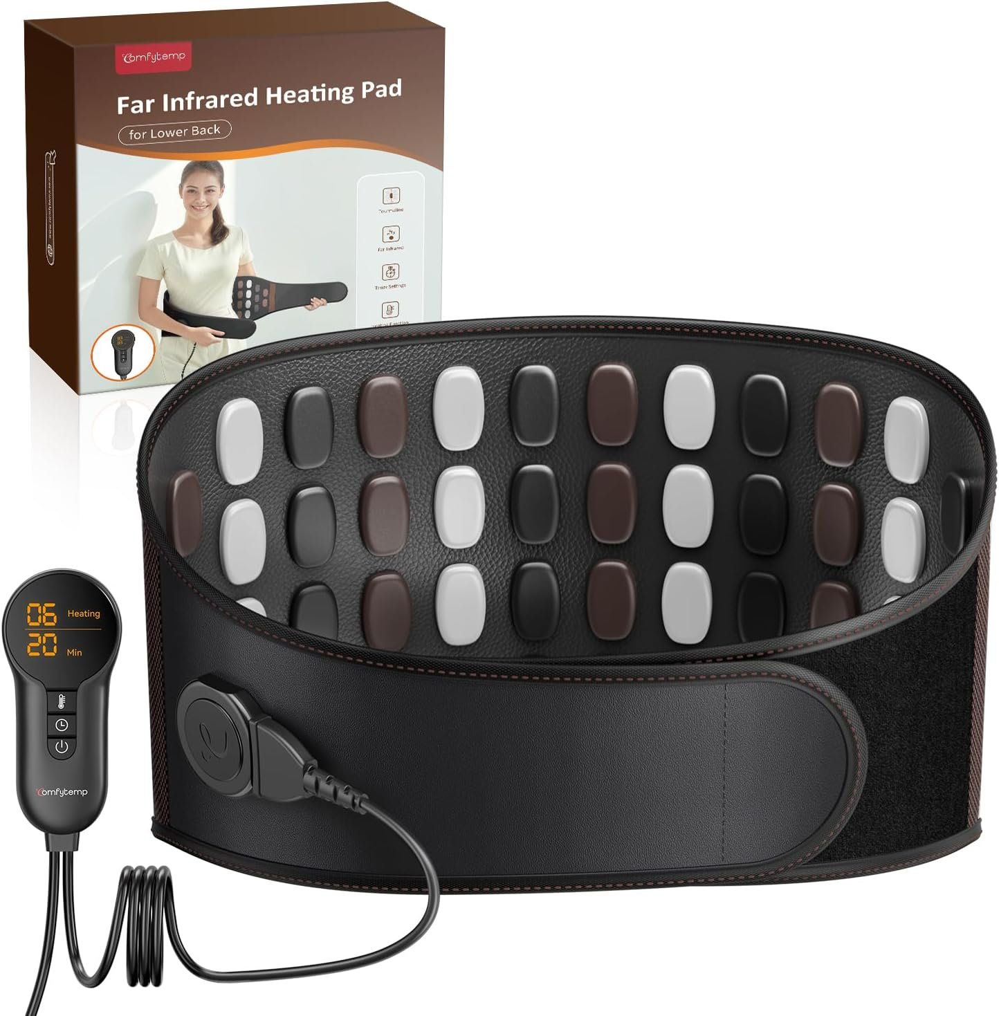 Comfytemp Far Infrared Back Heating Pad for Lower Back 50 Tourmaline