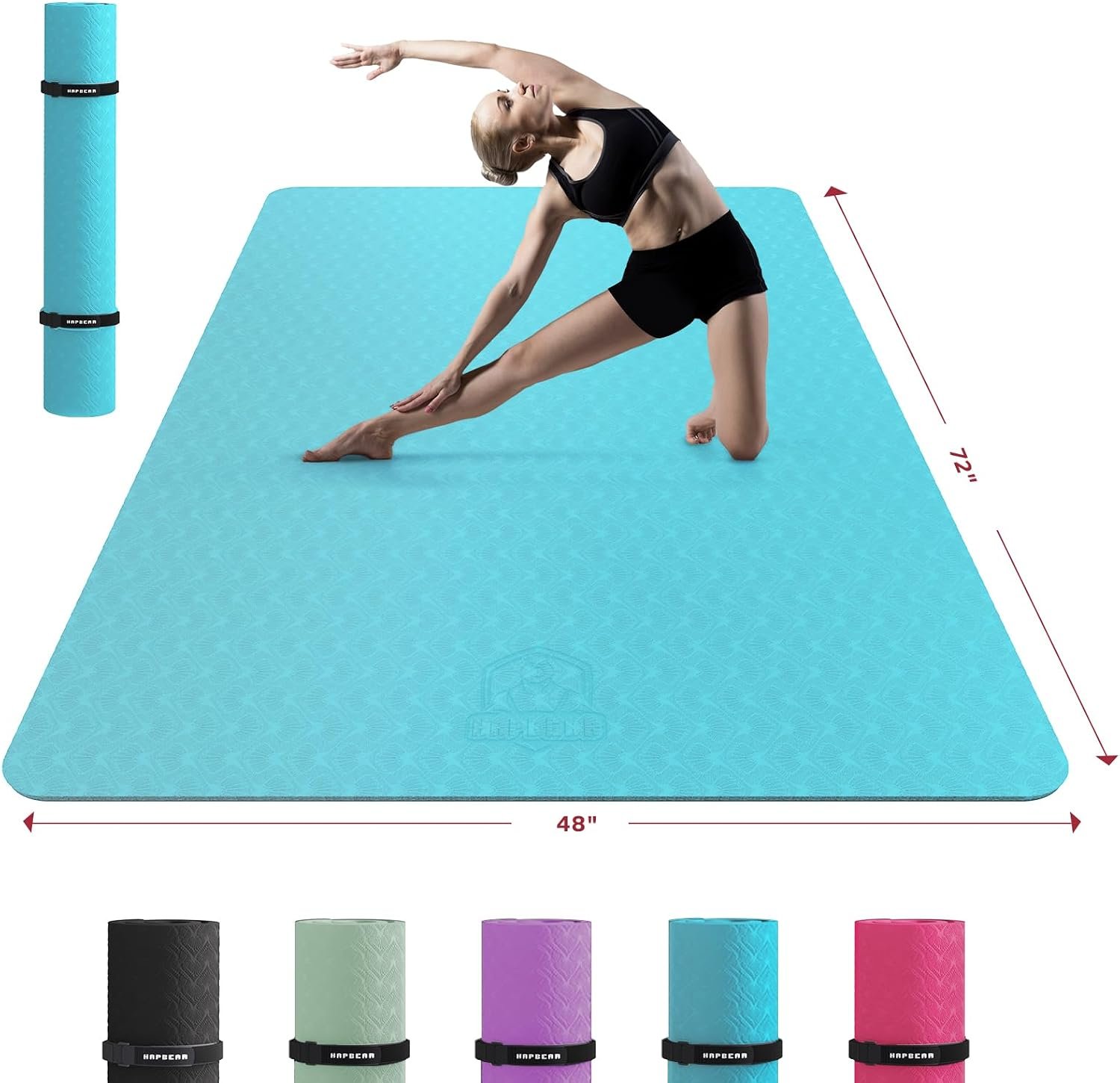 HAPBEAR Extra Large Yoga Mat – 72″x48″x6mm (1/4 inch), Non-Slip, Durable, Thick Wide Exercise Mat for Home Workouts, Yoga, Pilates, Stretching and Cardio Workouts