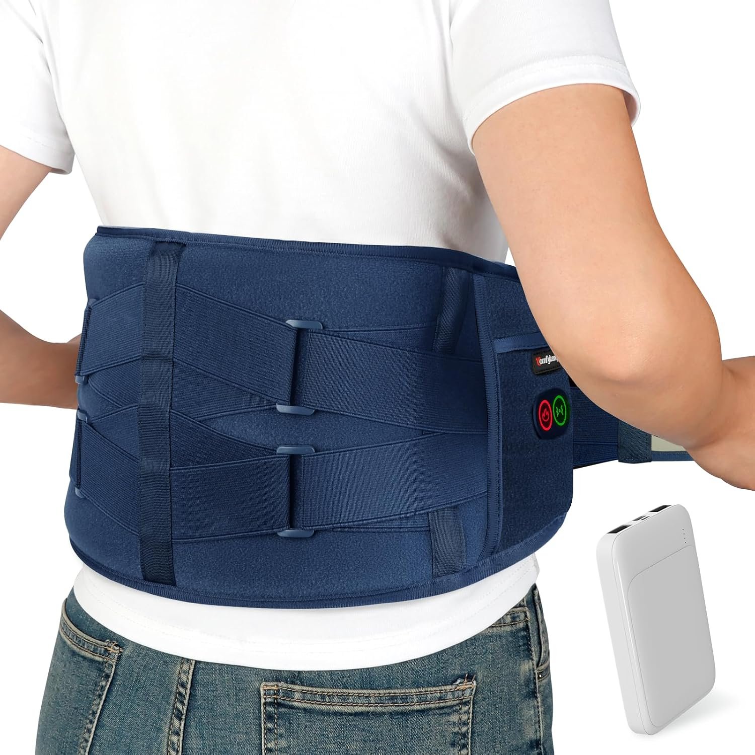 Comfytemp Cordless Heating Pad with Massager for Back FSA Eligible HSA Blue