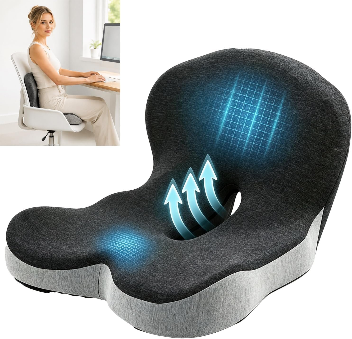 Car Seat Cushion with Lumbar and Back Support Pillow
