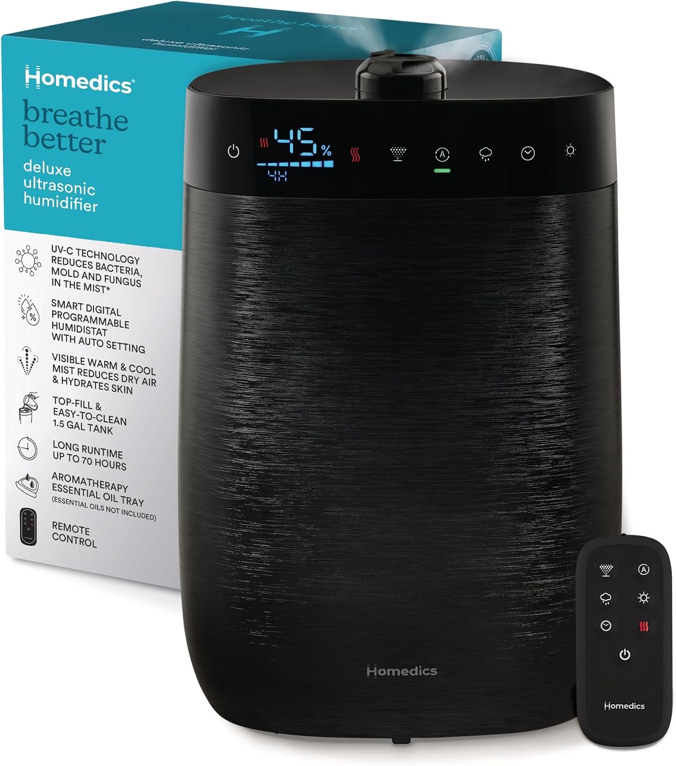 Homedics Deluxe Ultrasonic Humidifier for Large Rooms, Warm or Cool Mist