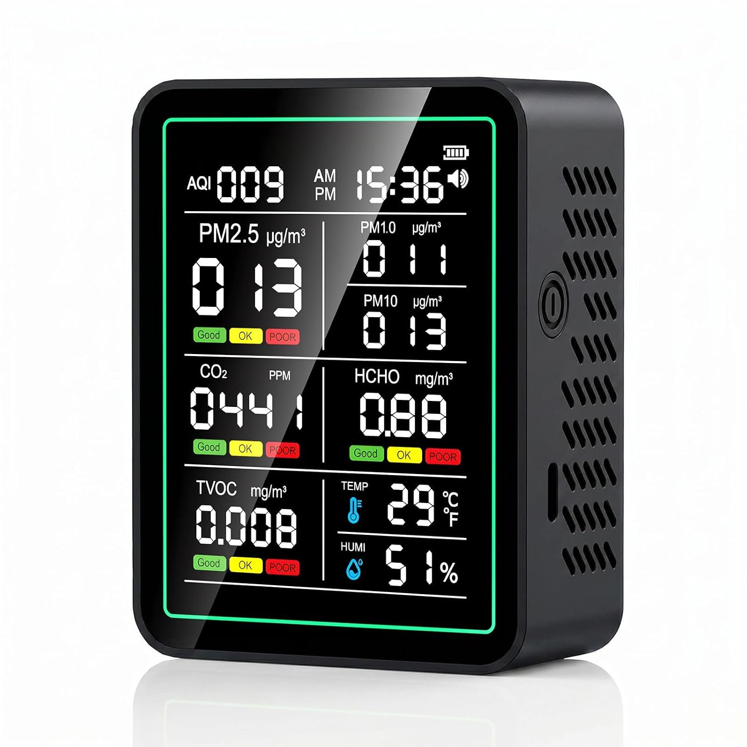 Air Quality Monitor Indoor, 10-in-1 Portable Smart Air Quality Tester