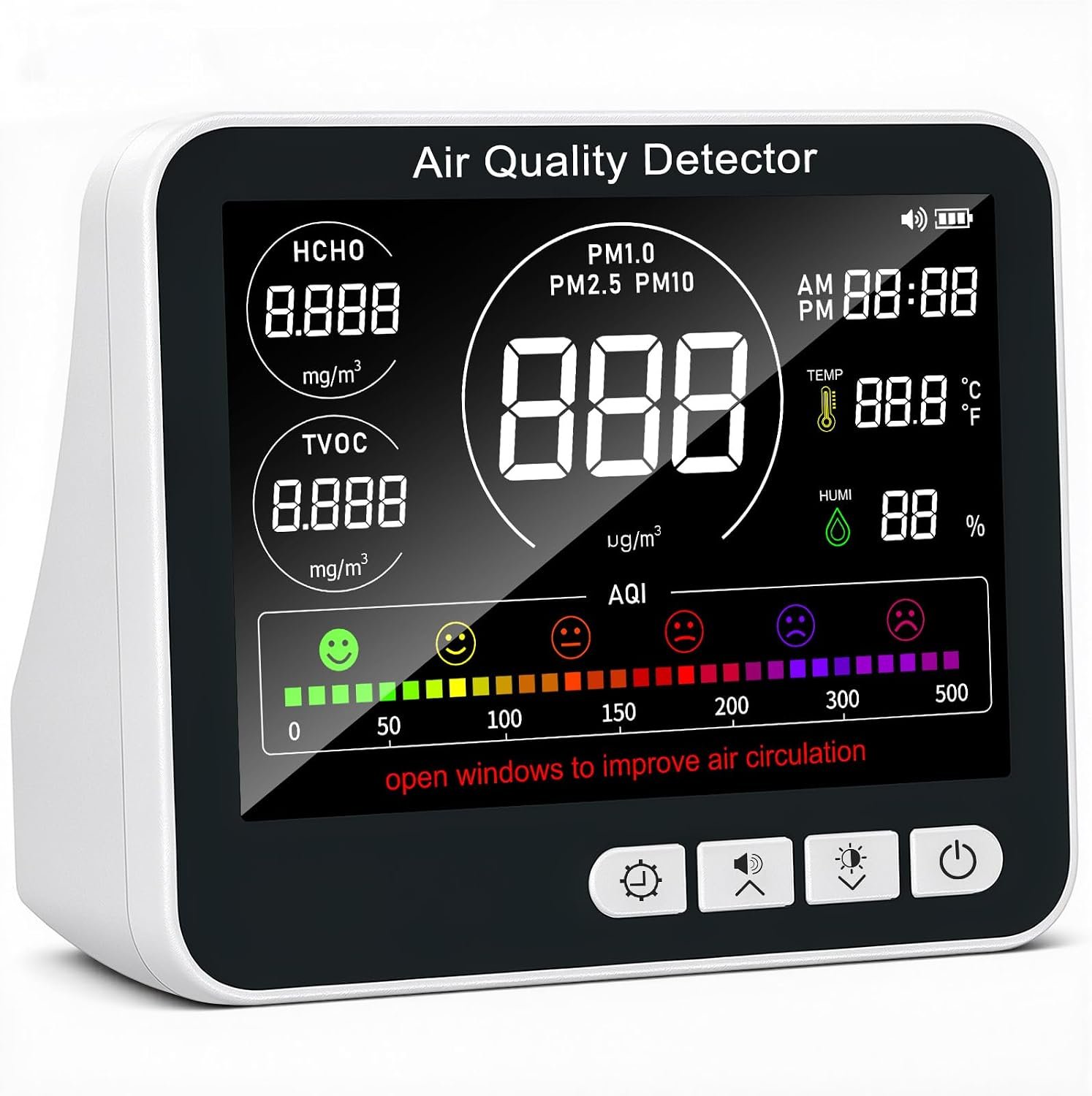 10-in-1 Air Quality Monitor Indoor, PM1.0 PM2.5 PM10 Monitor with HCHO TVOC Temperature Humidity Sensor, Large Display Air Quality Tester with AQI Alert for Home Bedroom Office